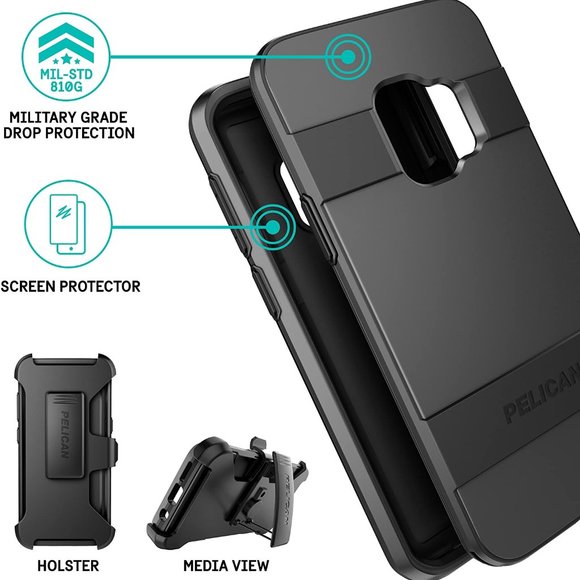 Galaxy S9 Case Pelican Voyager Military Grade Screen Protector and Holster Black - Picture 1 of 6